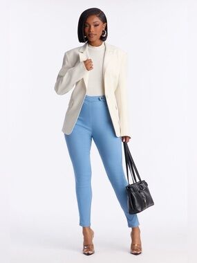 Fashion Nova High-Waist Slim Fit Ponte Pants in Light Blue-Size Small NWOT💙
